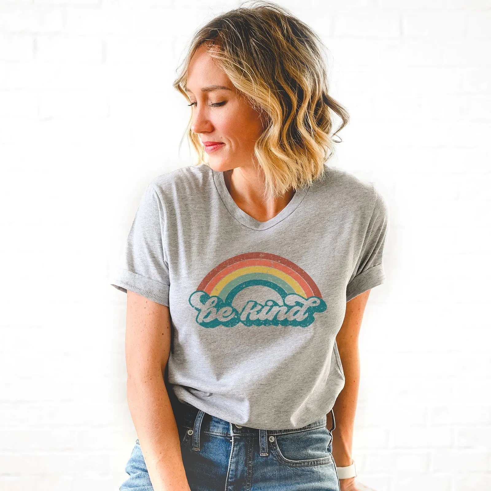 Be Kind Retro Rainbow Tee Shirts For Women - Christian Shirts for Women - Religious Tee Shirts