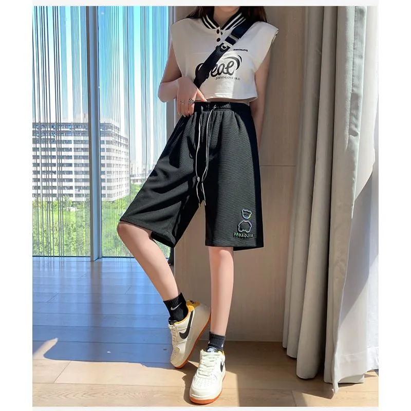Bear Pattern Casual Wide-Leg Houndstooth Bermuda Sports Shorts