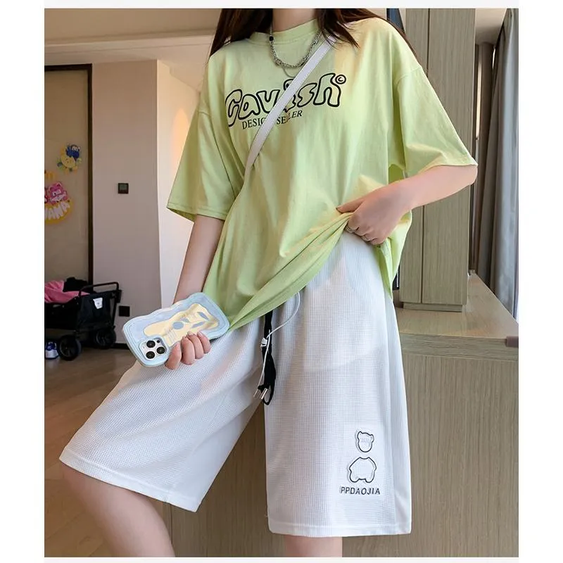 Bear Pattern Casual Wide-Leg Houndstooth Bermuda Sports Shorts