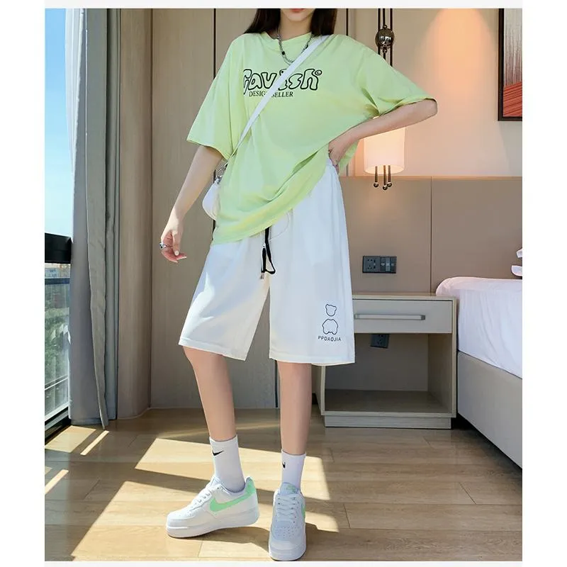 Bear Pattern Casual Wide-Leg Houndstooth Bermuda Sports Shorts