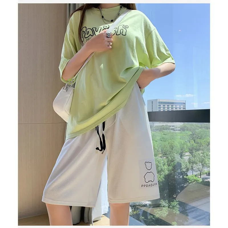 Bear Pattern Casual Wide-Leg Houndstooth Bermuda Sports Shorts