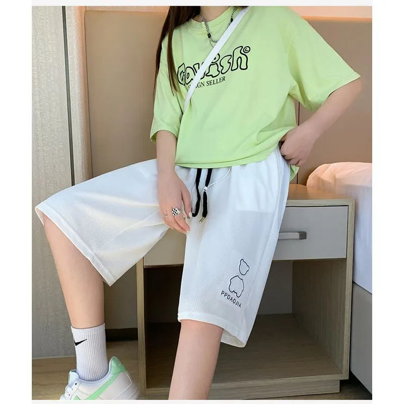 Bear Pattern Casual Wide-Leg Houndstooth Bermuda Sports Shorts