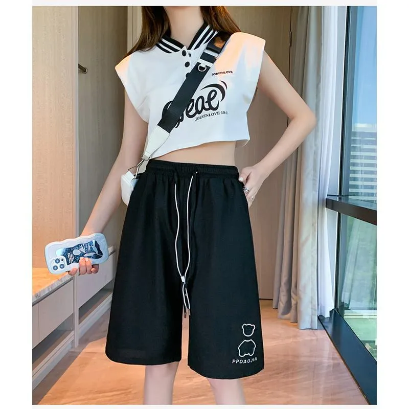Bear Pattern Casual Wide-Leg Houndstooth Bermuda Sports Shorts