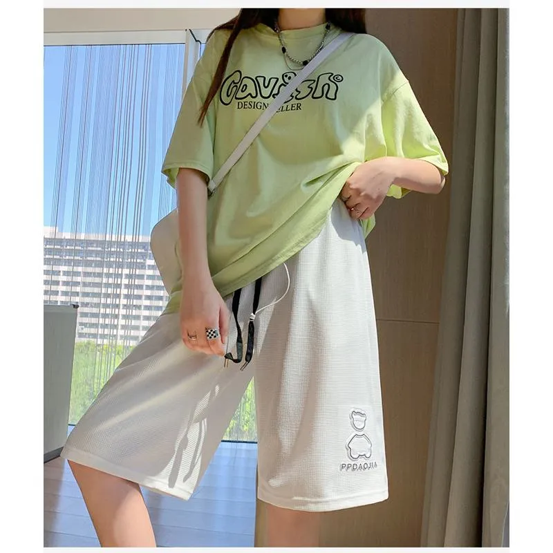 Bear Pattern Casual Wide-Leg Houndstooth Bermuda Sports Shorts