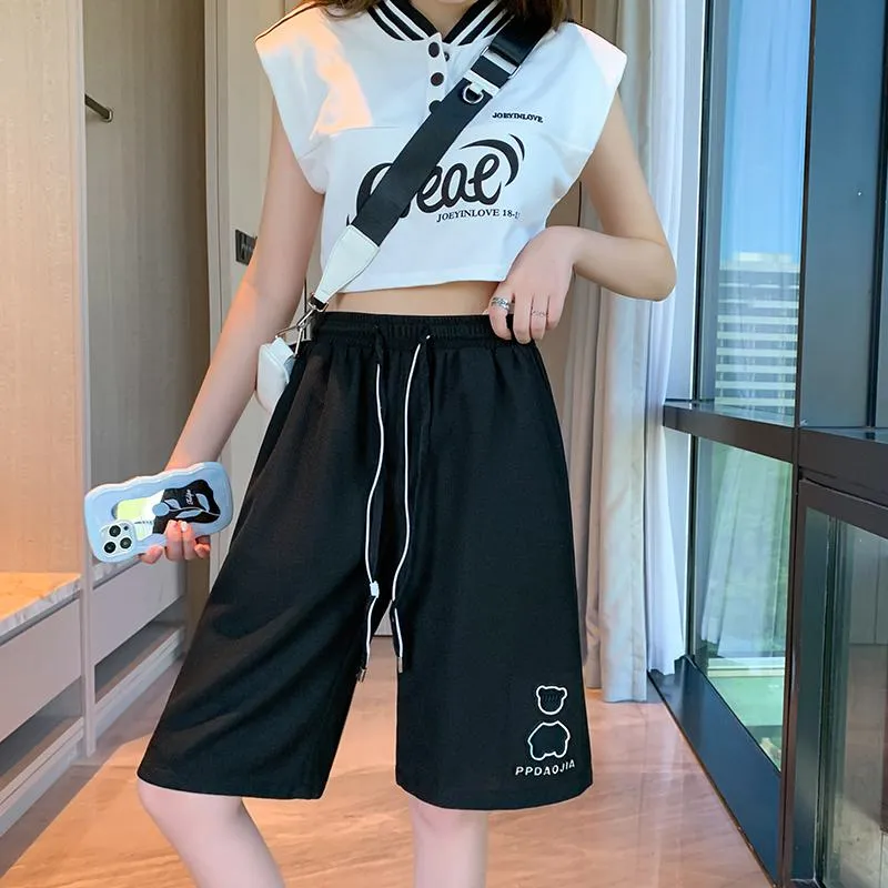 Bear Pattern Casual Wide-Leg Houndstooth Bermuda Sports Shorts