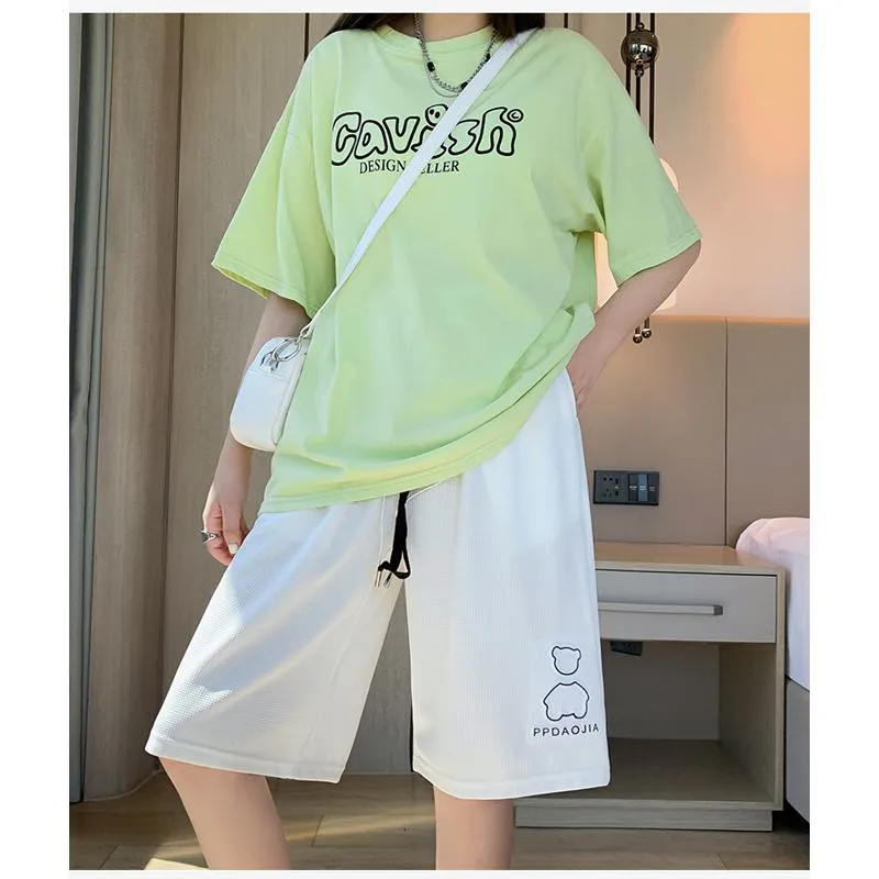Bear Pattern Casual Wide-Leg Houndstooth Bermuda Sports Shorts