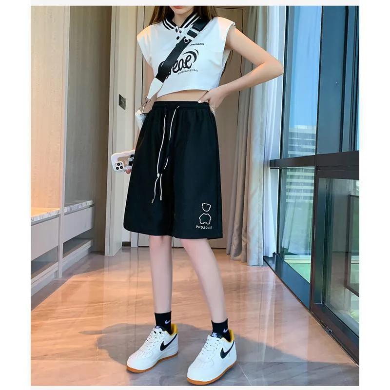 Bear Pattern Casual Wide-Leg Houndstooth Bermuda Sports Shorts