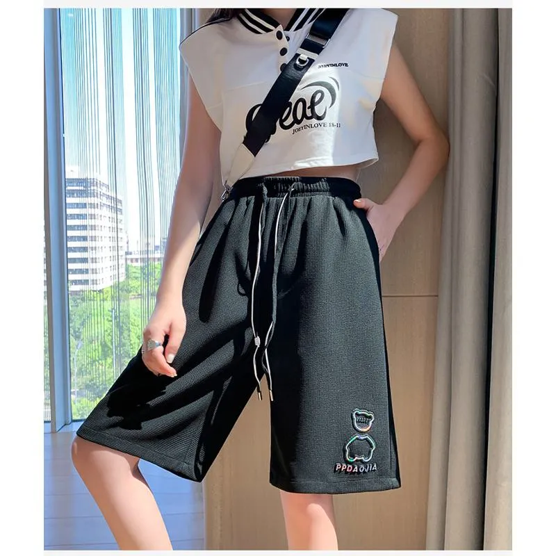 Bear Pattern Casual Wide-Leg Houndstooth Bermuda Sports Shorts