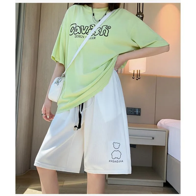 Bear Pattern Casual Wide-Leg Houndstooth Bermuda Sports Shorts
