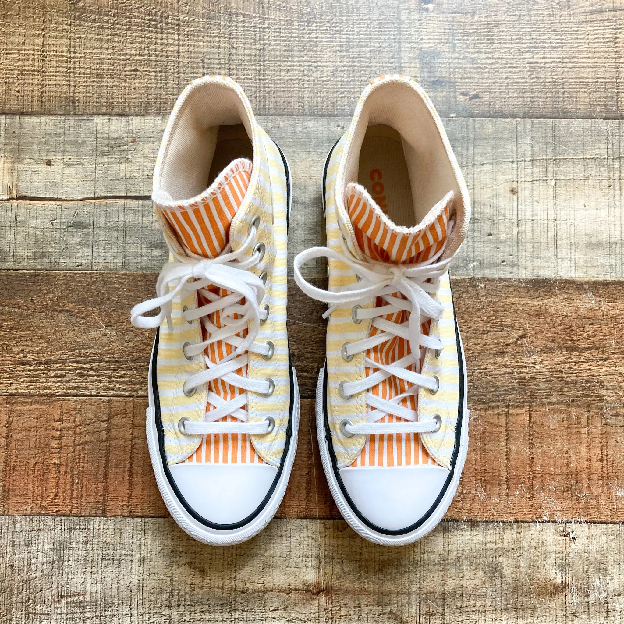Converse Orange and White Striped High Top Sneakers- Size 7