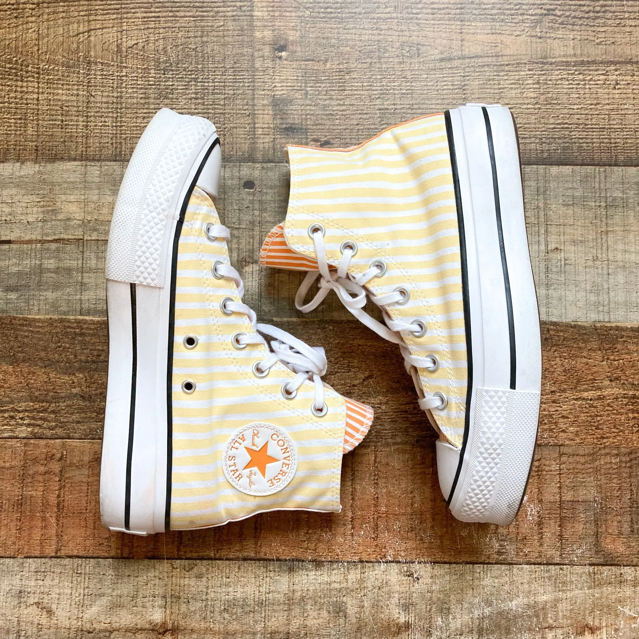 Converse Orange and White Striped High Top Sneakers- Size 7