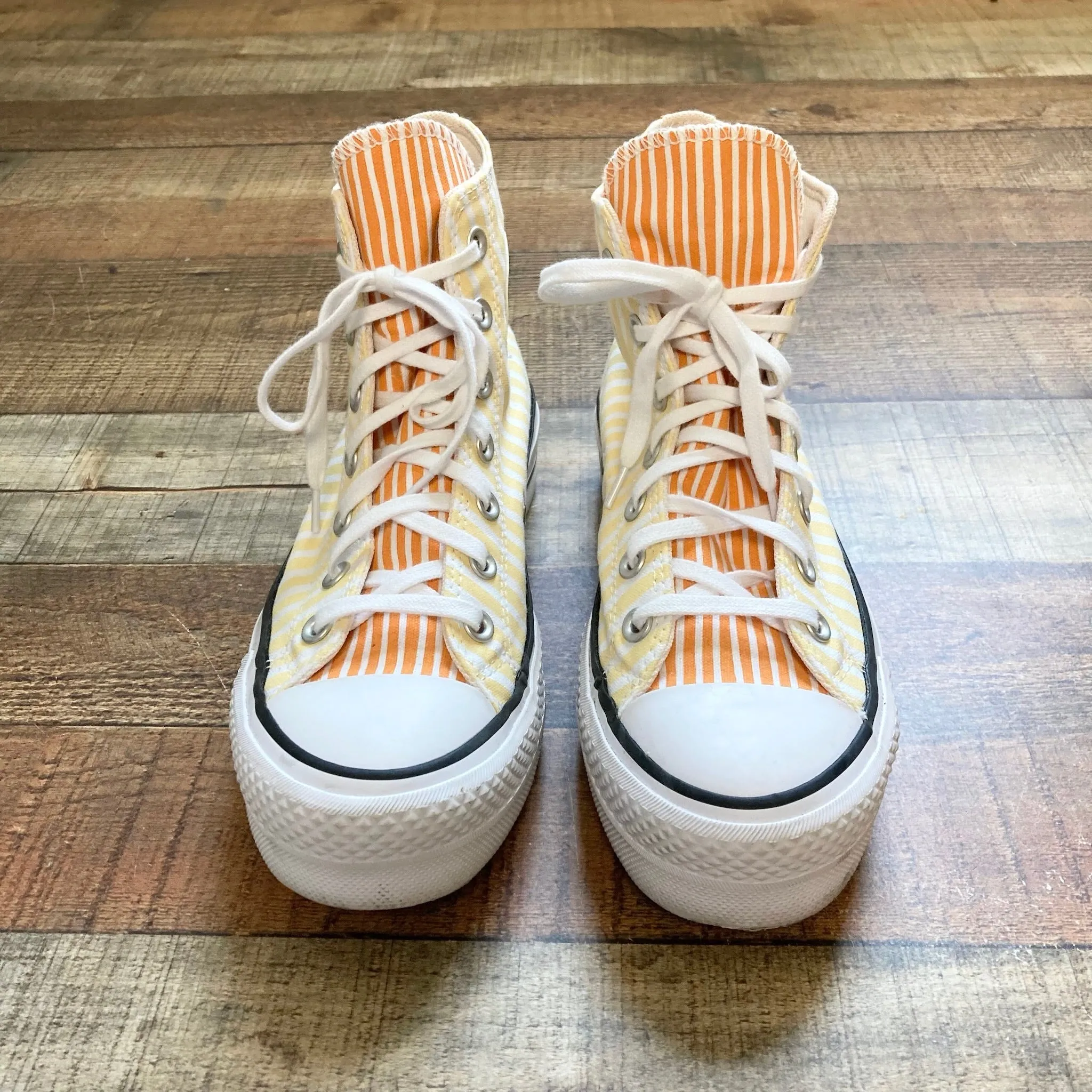 Converse Orange and White Striped High Top Sneakers- Size 7