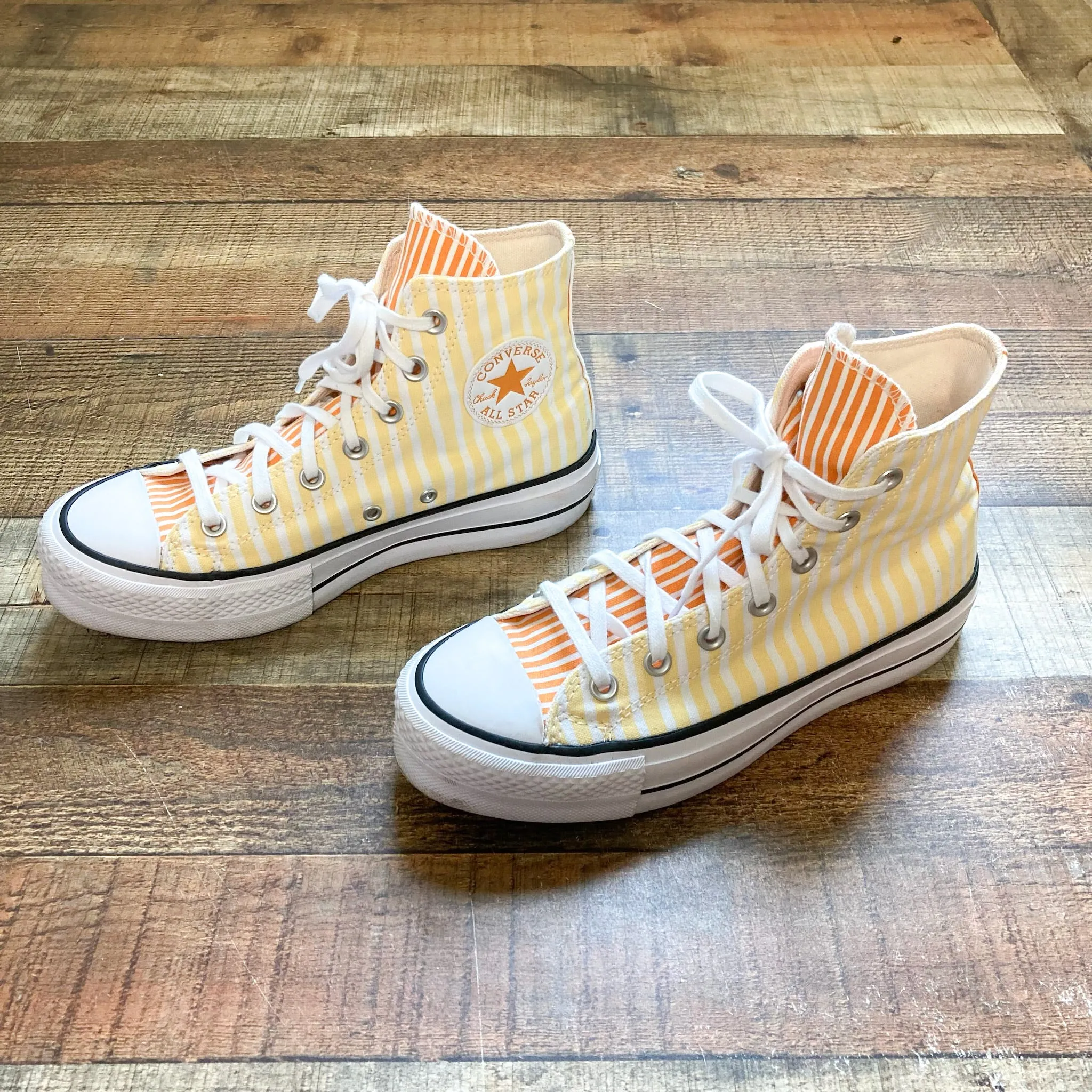 Converse Orange and White Striped High Top Sneakers- Size 7