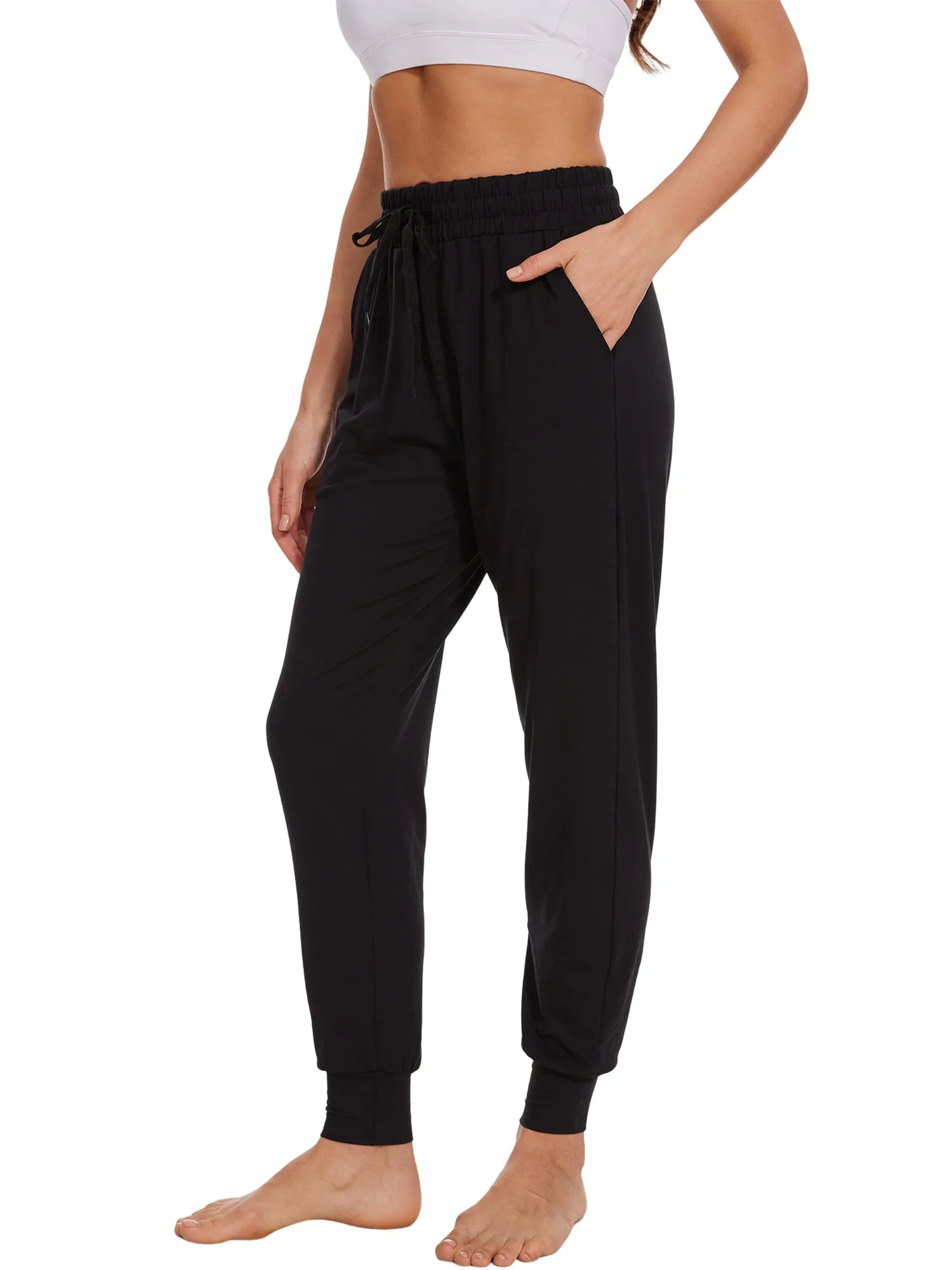 Hanerdun Womens Joggers Athletic Ninth Pants Pocket Elastic High Waist Yoga Bottoms