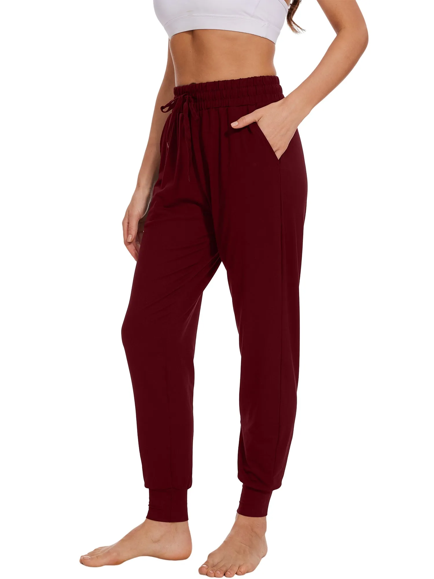 Hanerdun Womens Joggers Athletic Ninth Pants Pocket Elastic High Waist Yoga Bottoms