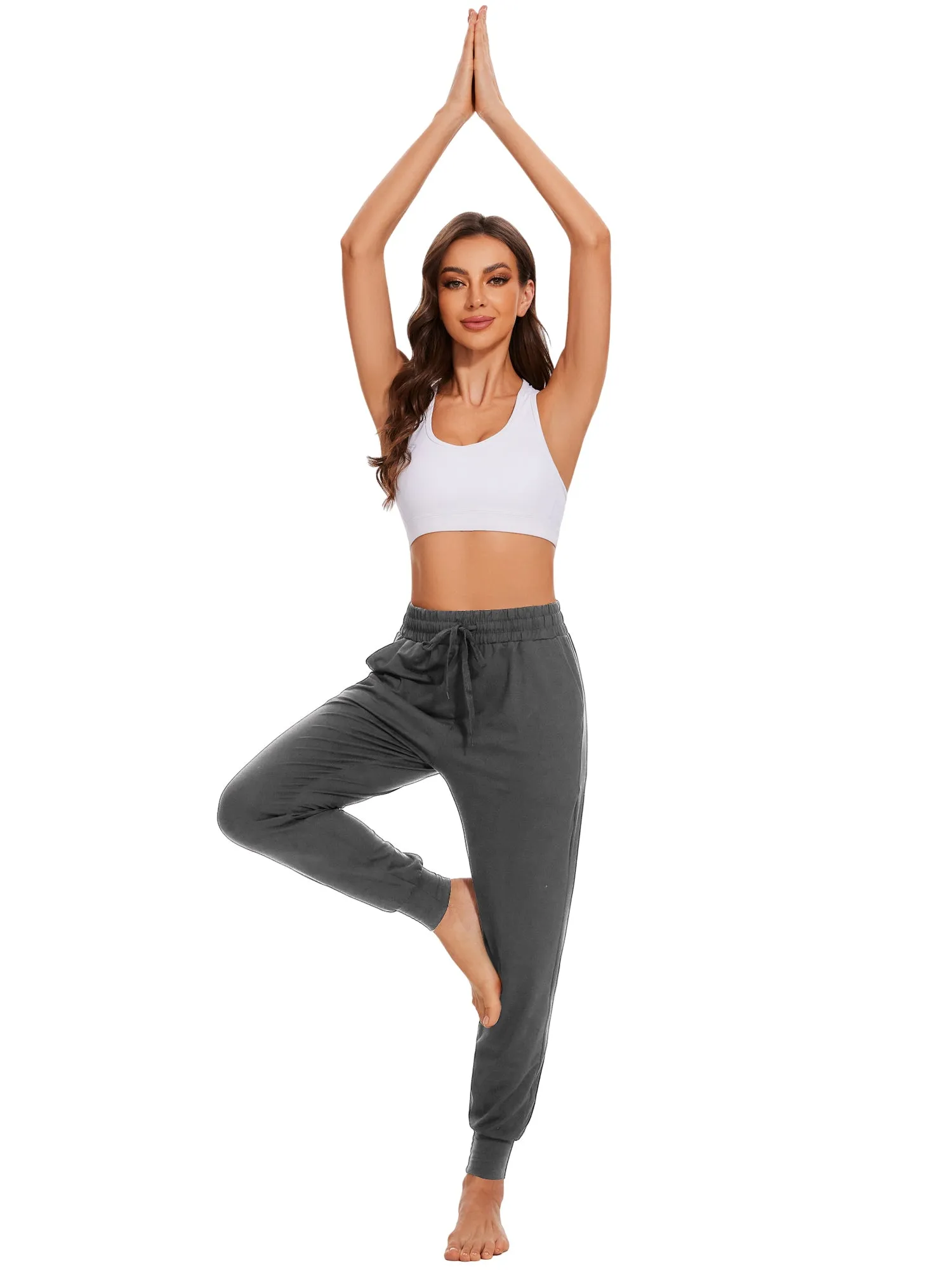 Hanerdun Womens Joggers Athletic Ninth Pants Pocket Elastic High Waist Yoga Bottoms