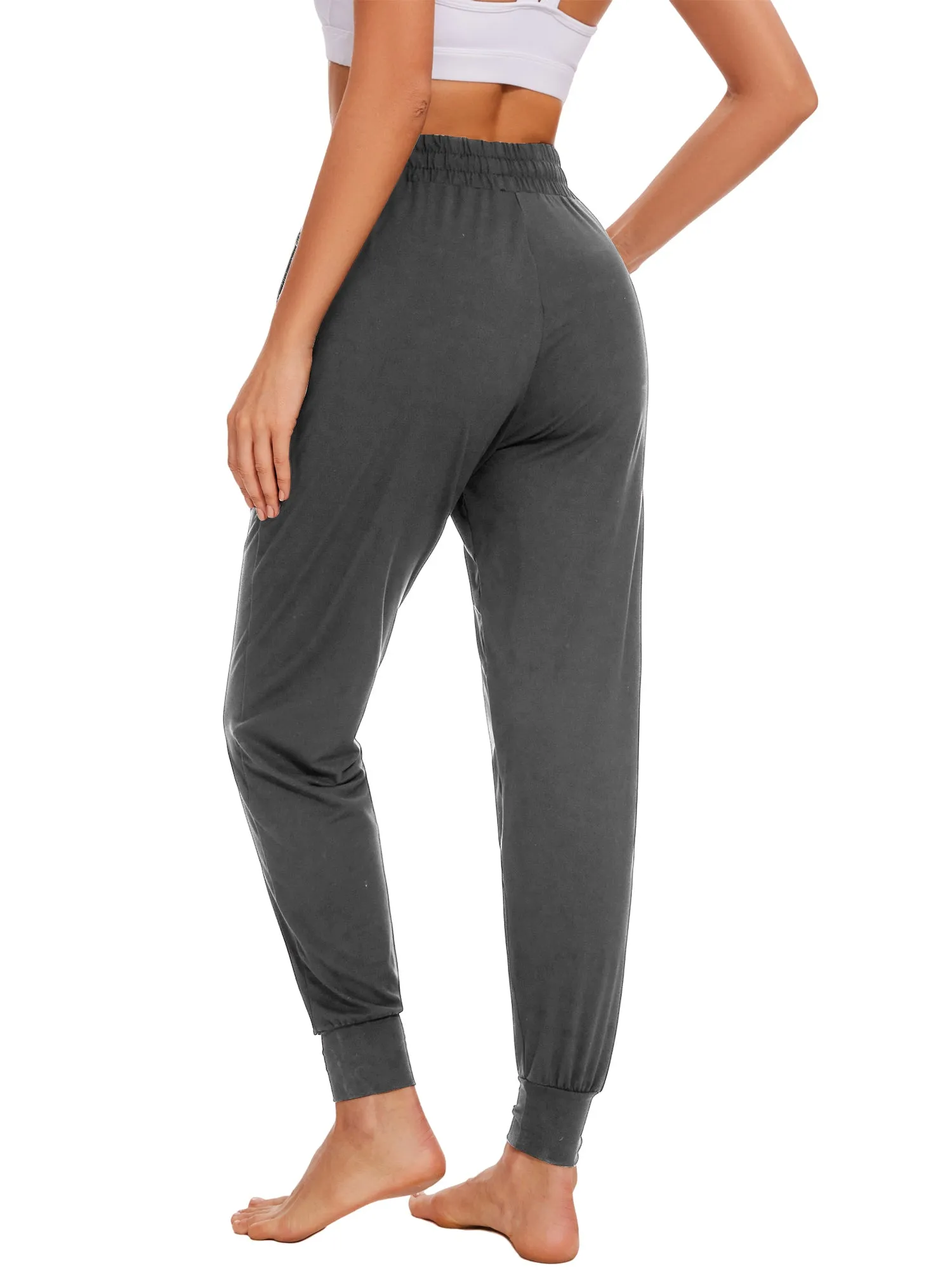 Hanerdun Womens Joggers Athletic Ninth Pants Pocket Elastic High Waist Yoga Bottoms