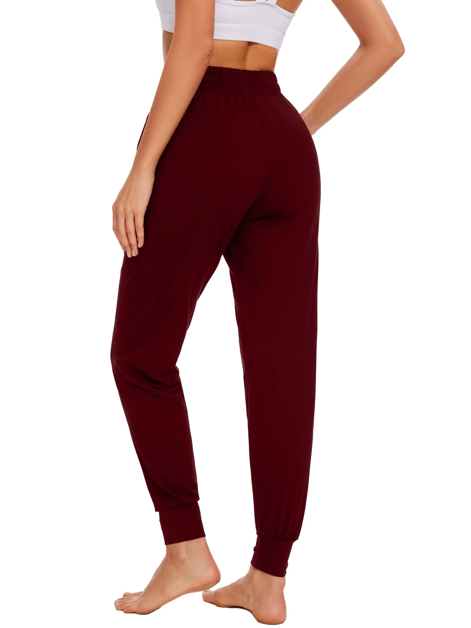 Hanerdun Womens Joggers Athletic Ninth Pants Pocket Elastic High Waist Yoga Bottoms