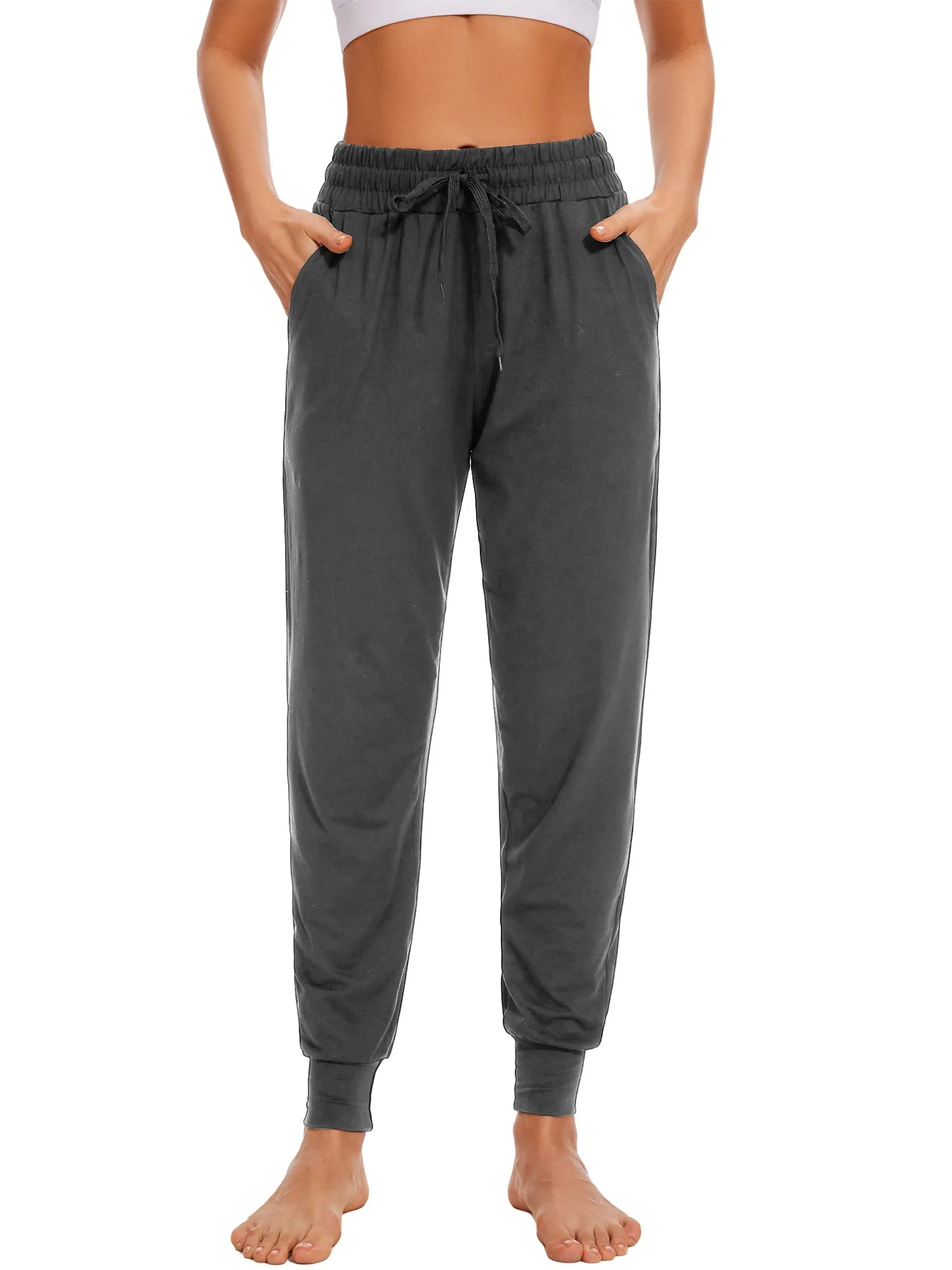 Hanerdun Womens Joggers Athletic Ninth Pants Pocket Elastic High Waist Yoga Bottoms