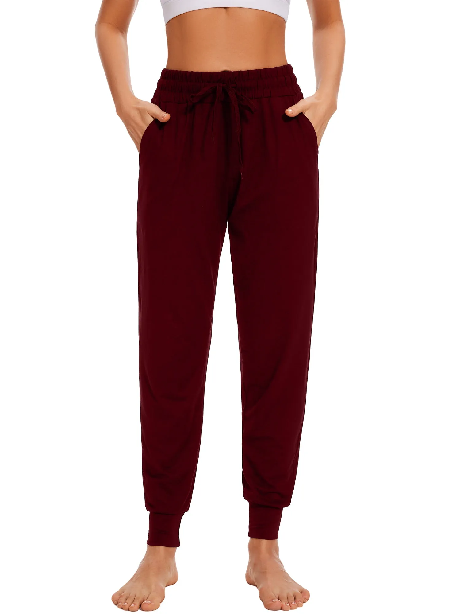 Hanerdun Womens Joggers Athletic Ninth Pants Pocket Elastic High Waist Yoga Bottoms