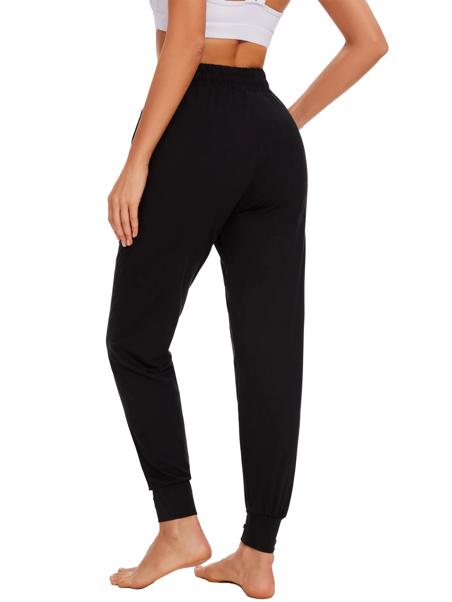 Hanerdun Womens Joggers Athletic Ninth Pants Pocket Elastic High Waist Yoga Bottoms