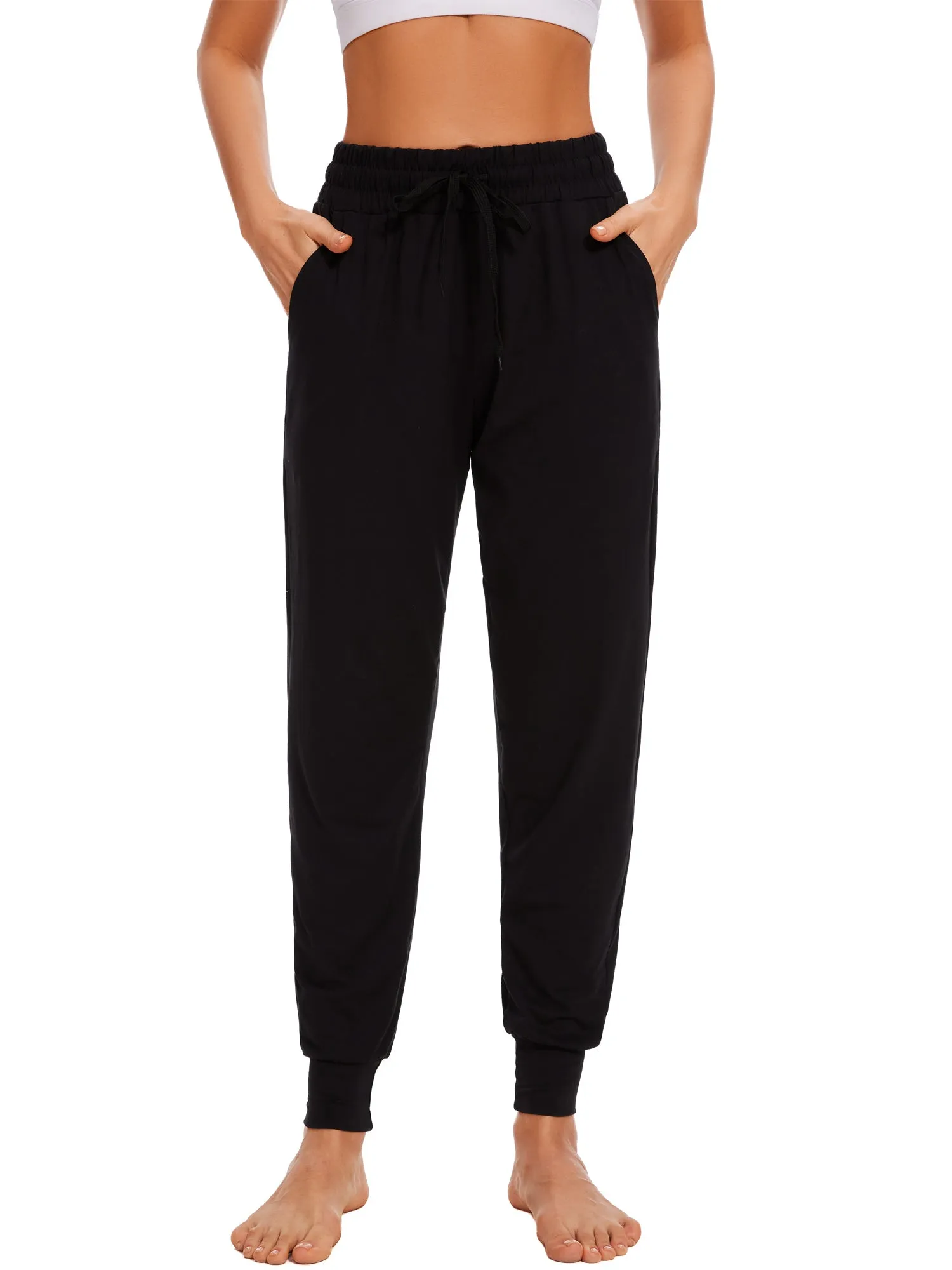 Hanerdun Womens Joggers Athletic Ninth Pants Pocket Elastic High Waist Yoga Bottoms