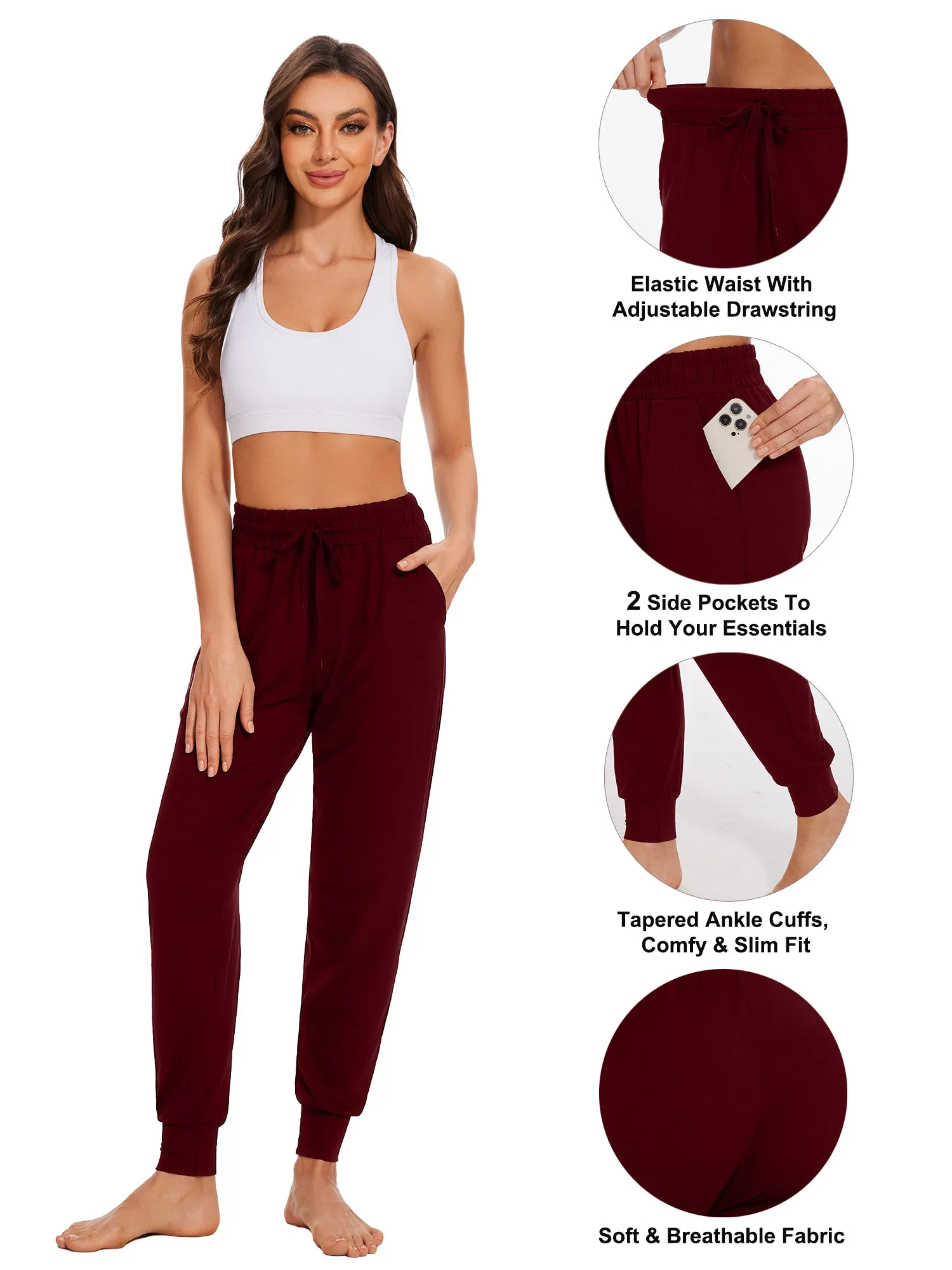 Hanerdun Womens Joggers Athletic Ninth Pants Pocket Elastic High Waist Yoga Bottoms