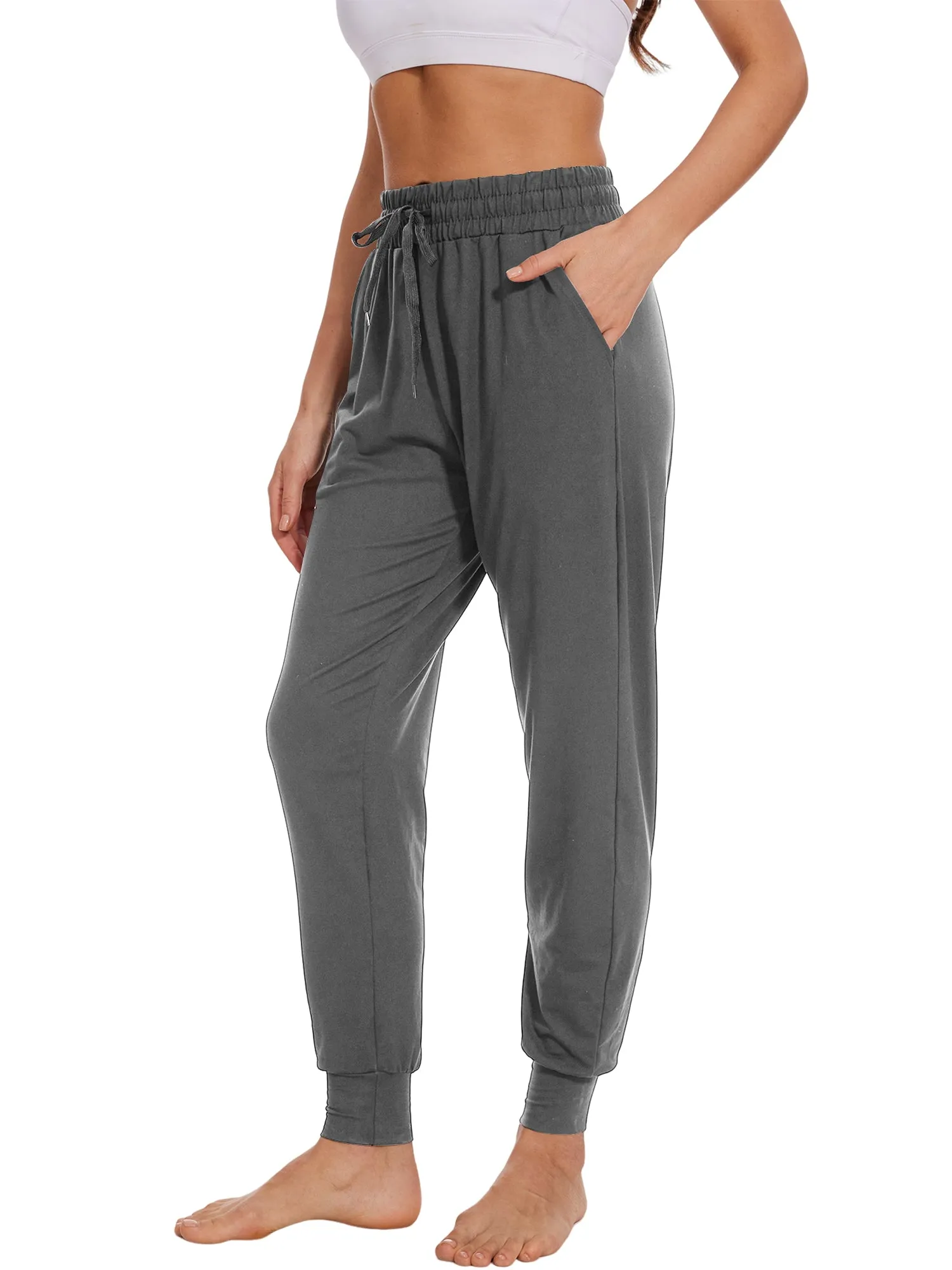 Hanerdun Womens Joggers Athletic Ninth Pants Pocket Elastic High Waist Yoga Bottoms