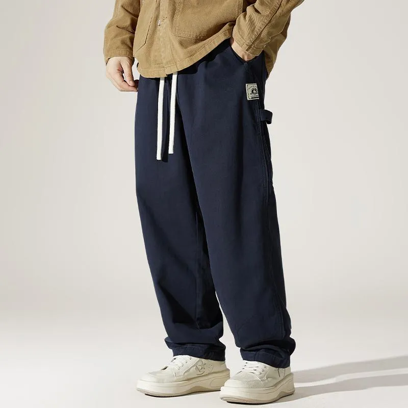 Label Detail Wide-Leg Drawstring Waist Loose-Fit Cargo Pants