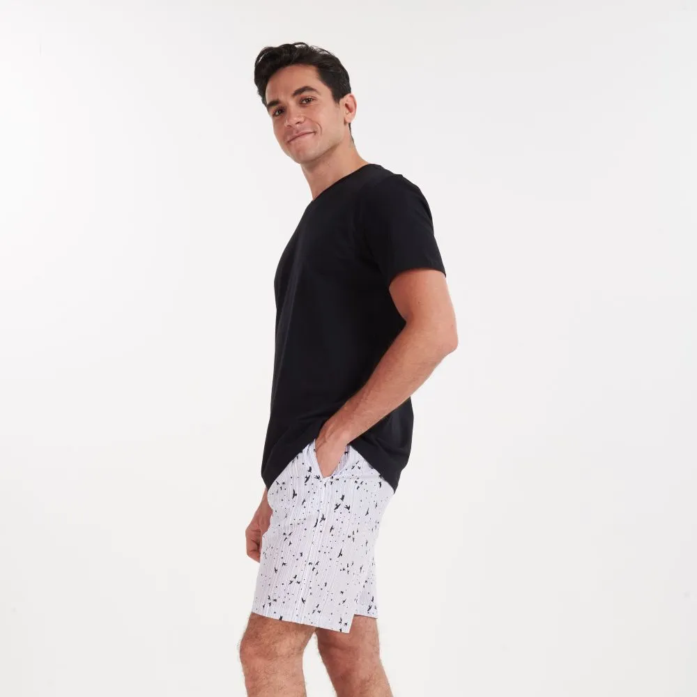 Men summer pajama set Black v-neck t-shirt   Printed birds shorts