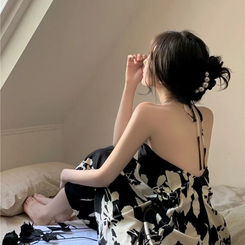 Midi Floral Print Cinched Waist Backless Classic A-Line Dress