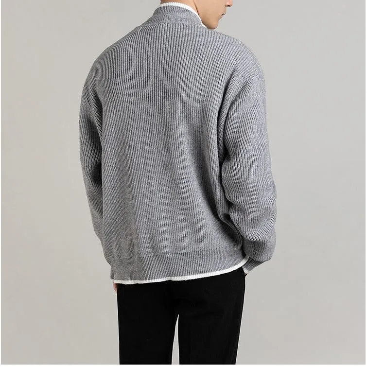 Open Front Stand-Up Collar Full Zip Cardigan