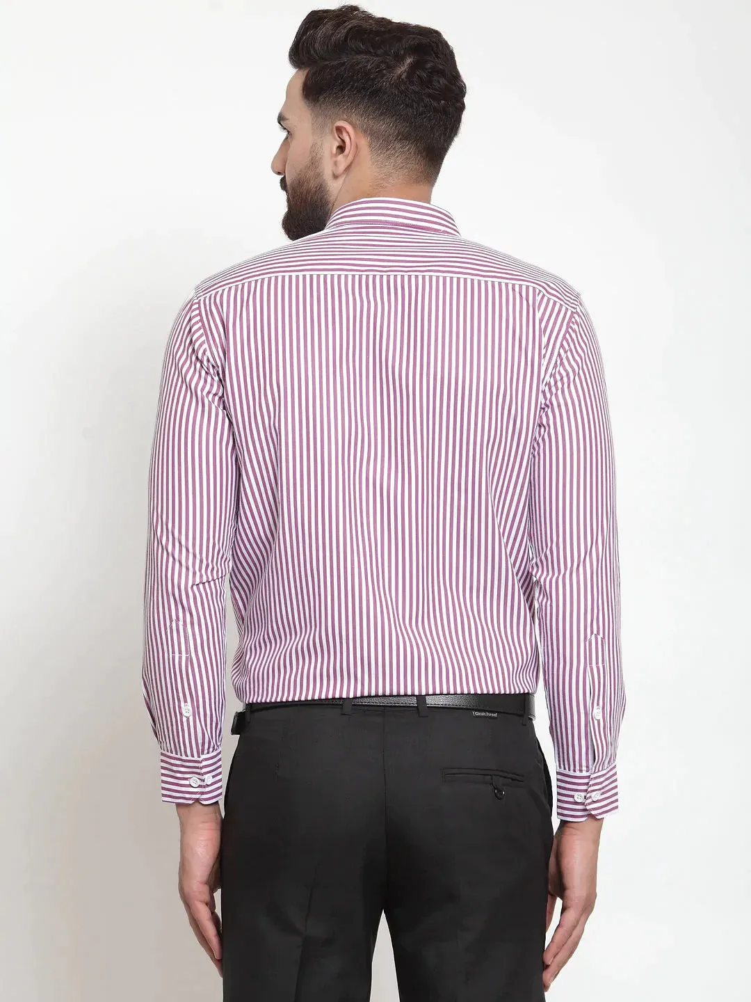 Purple Men'S Cotton Striped Formal Shirts