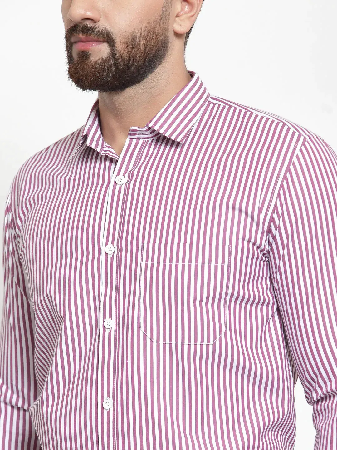 Purple Men'S Cotton Striped Formal Shirts