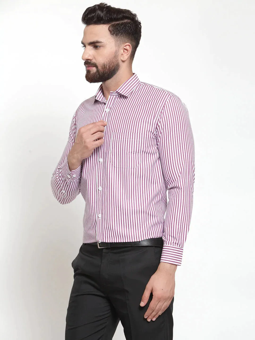 Purple Men'S Cotton Striped Formal Shirts