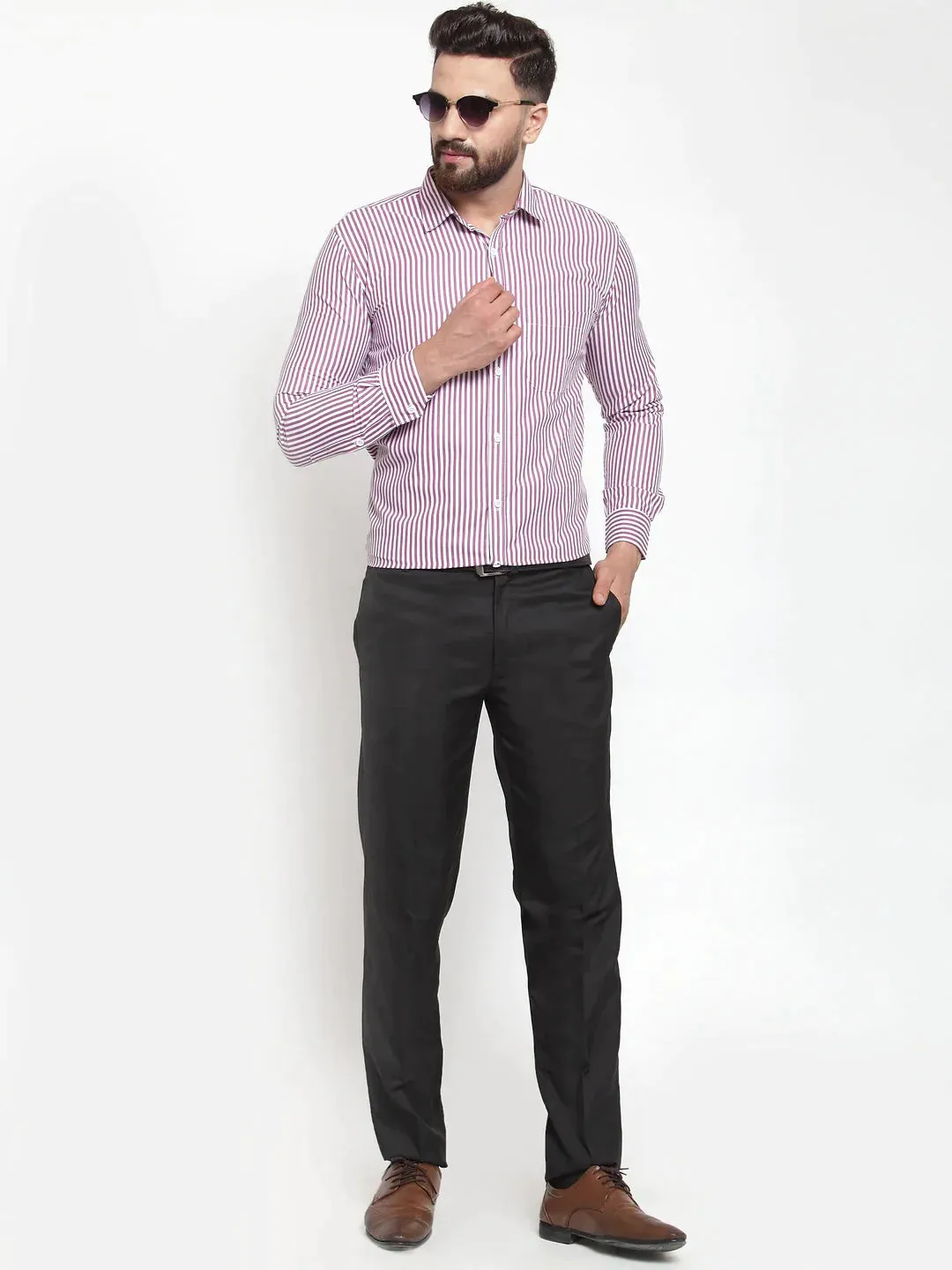 Purple Men'S Cotton Striped Formal Shirts
