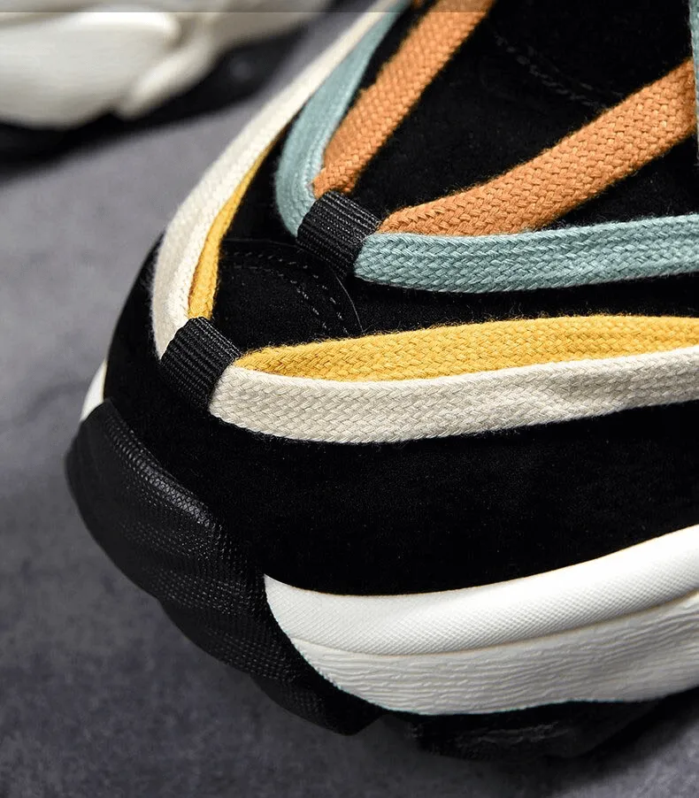 Running Thick Bottom Leather Sneakers with Different Colored Laces - SF0375