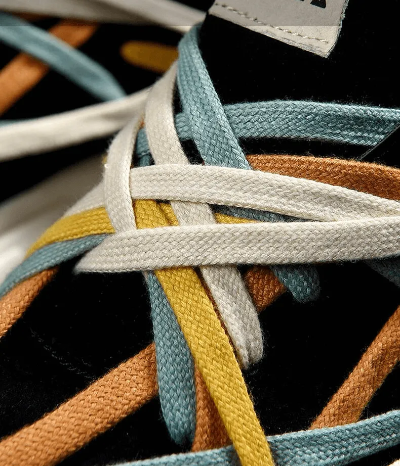 Running Thick Bottom Leather Sneakers with Different Colored Laces - SF0375