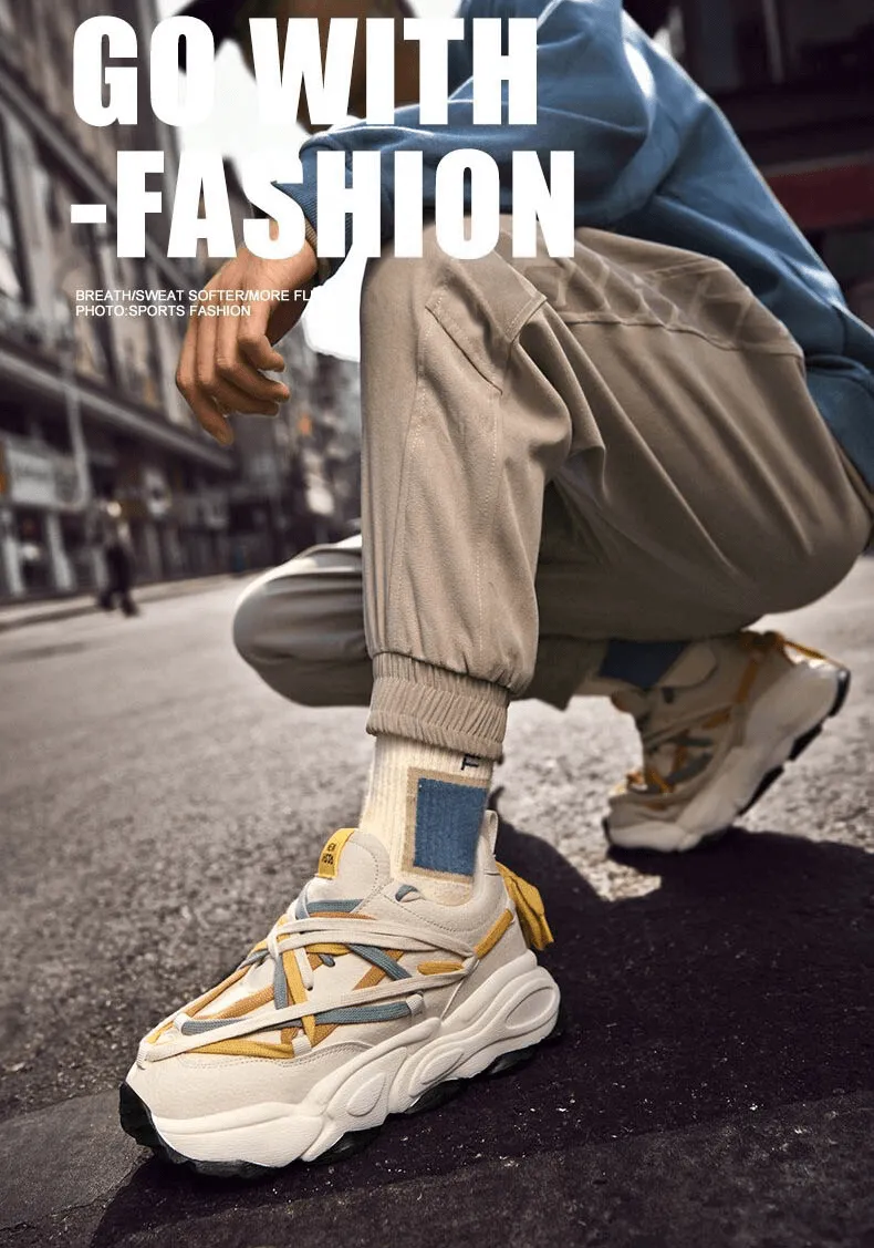 Running Thick Bottom Leather Sneakers with Different Colored Laces - SF0375