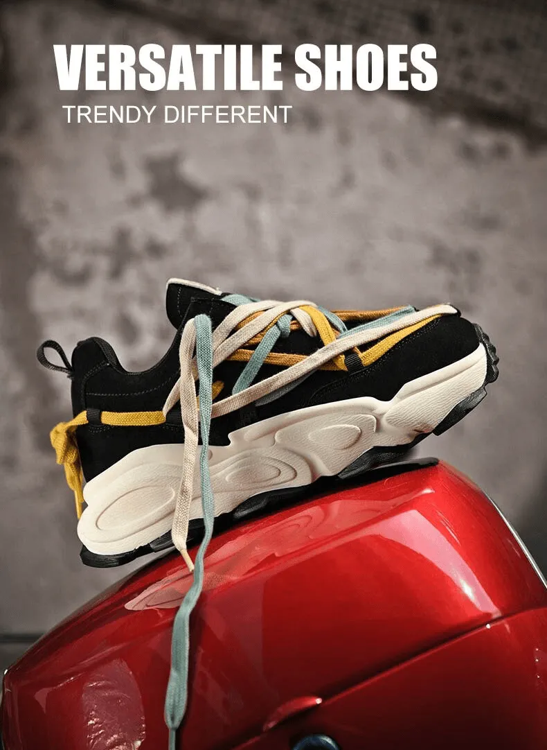 Running Thick Bottom Leather Sneakers with Different Colored Laces - SF0375