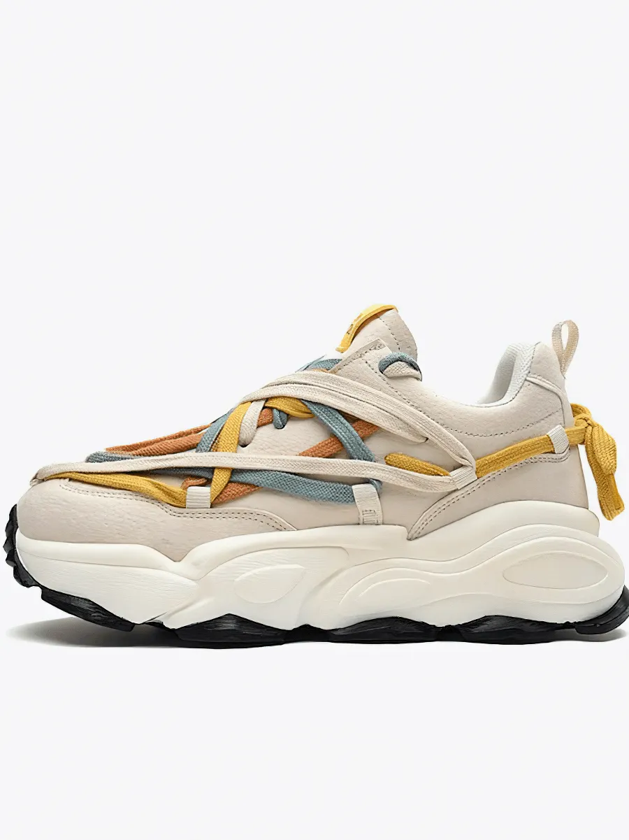 Running Thick Bottom Leather Sneakers with Different Colored Laces - SF0375