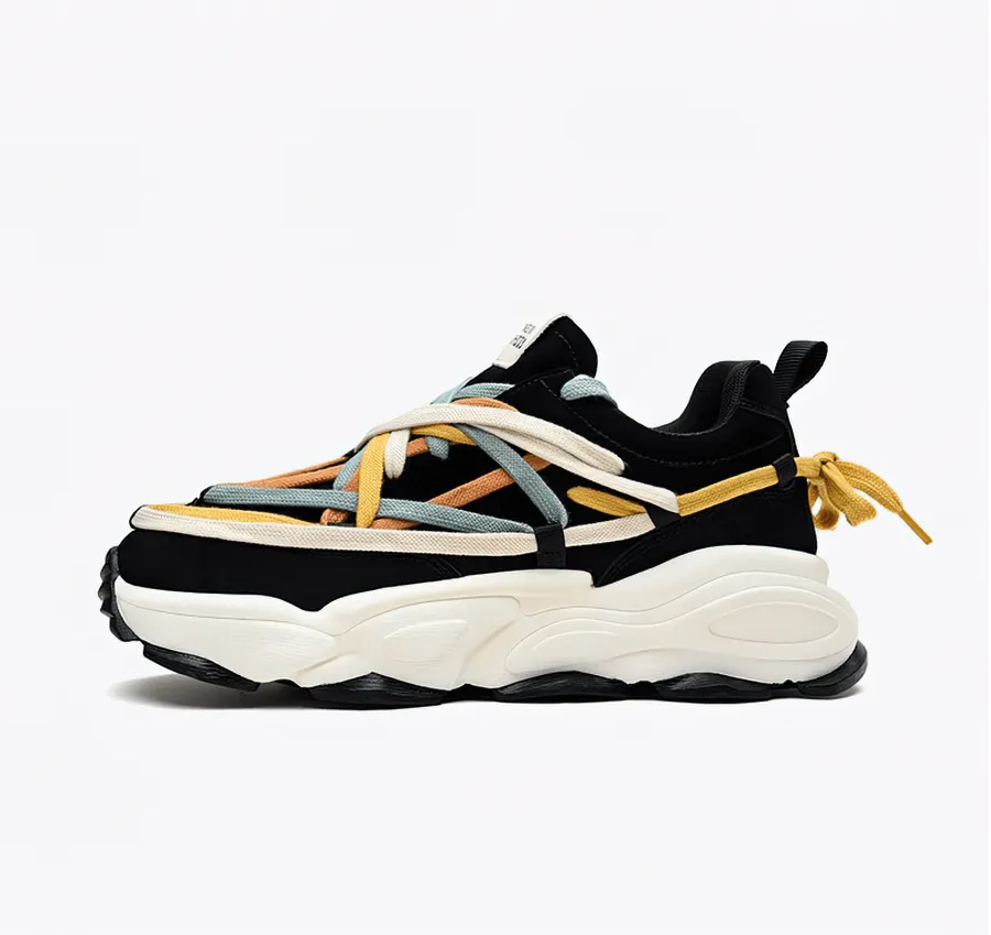 Running Thick Bottom Leather Sneakers with Different Colored Laces - SF0375