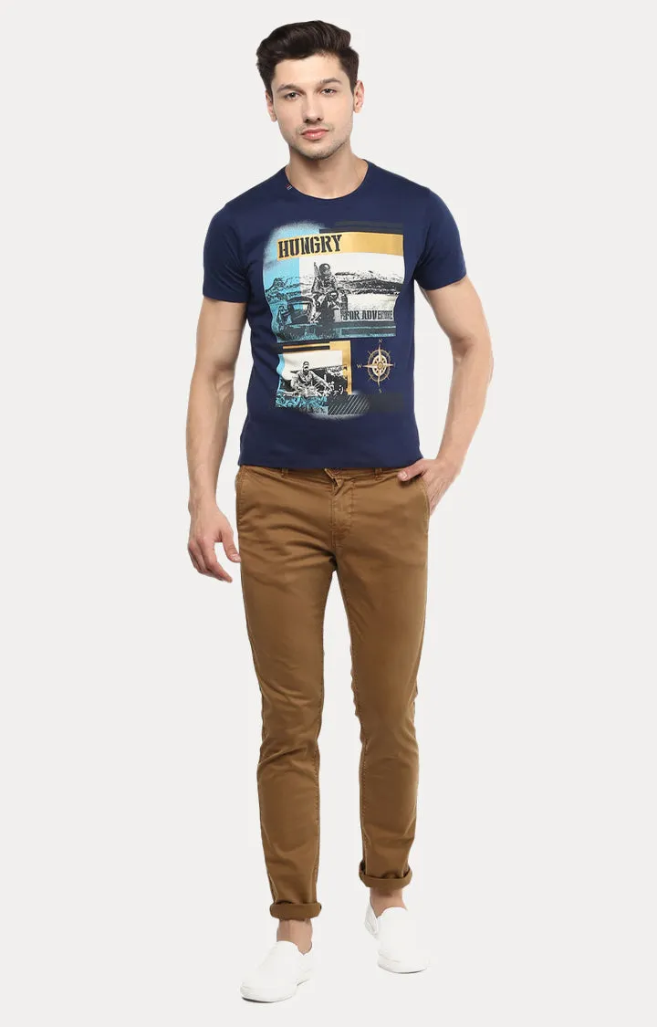 Spykar Men Blue Printed Slim Fit T-Shirt