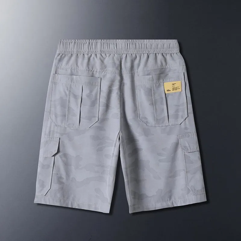 Thin Casual Camouflage Drawstring Waist Trendy Workwear Flap Pocket Shorts