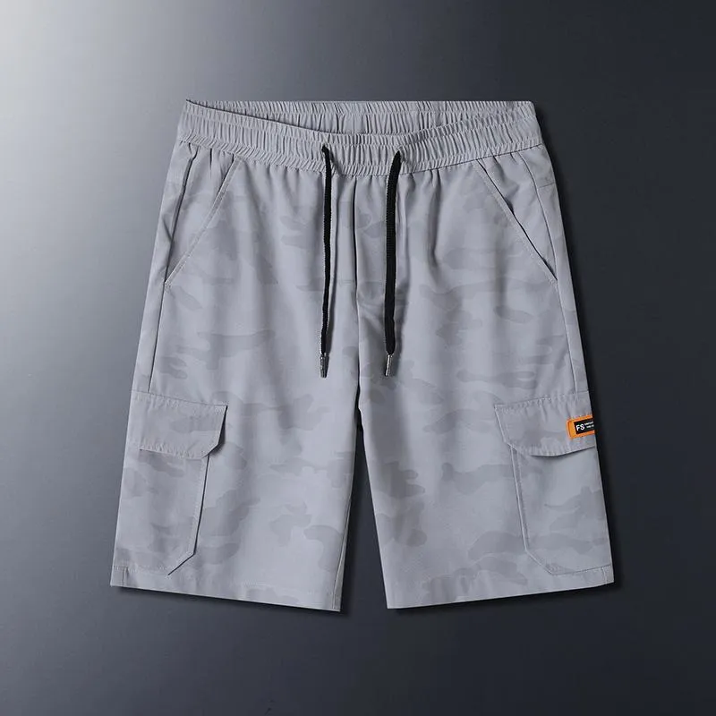 Thin Casual Camouflage Drawstring Waist Trendy Workwear Flap Pocket Shorts
