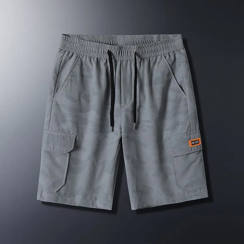 Thin Casual Camouflage Drawstring Waist Trendy Workwear Flap Pocket Shorts