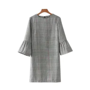 Vintage flare sleeve  plaid long shirt / mini dresses  (US 8-16)
