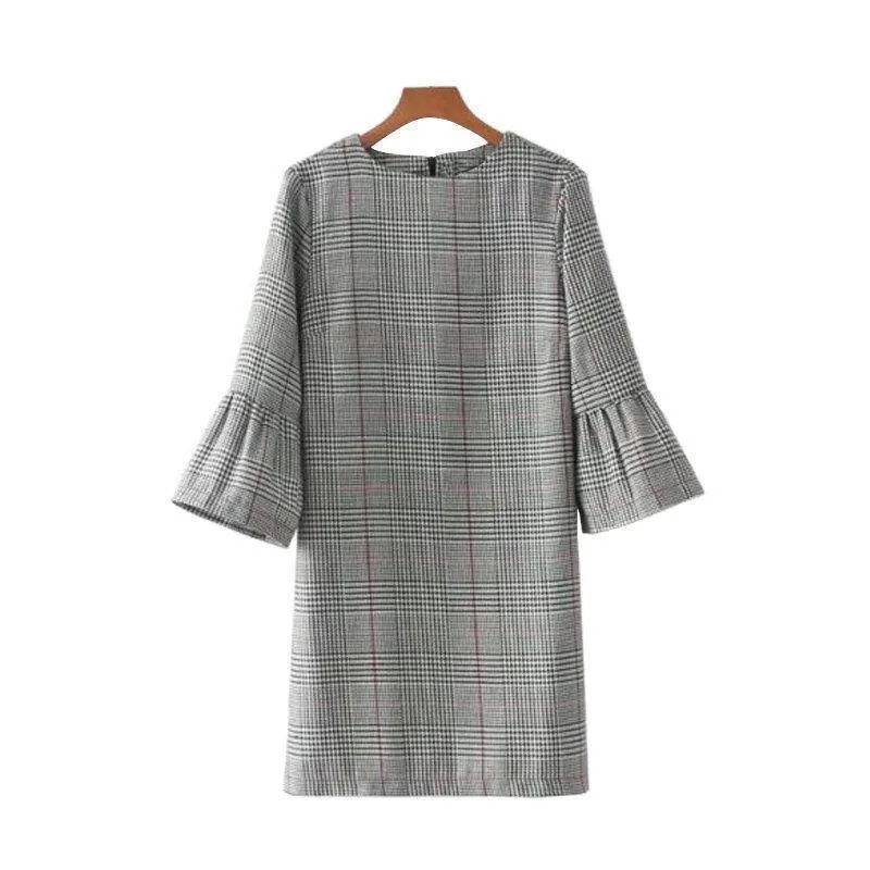 Vintage flare sleeve  plaid long shirt / mini dresses  (US 8-16)