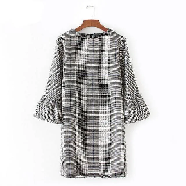 Vintage flare sleeve  plaid long shirt / mini dresses  (US 8-16)