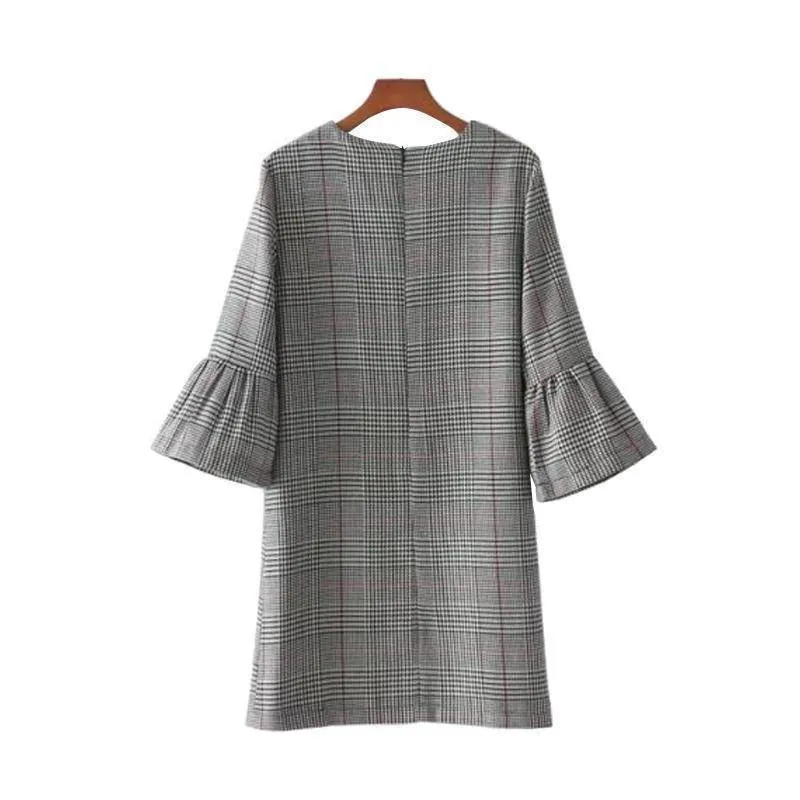 Vintage flare sleeve  plaid long shirt / mini dresses  (US 8-16)